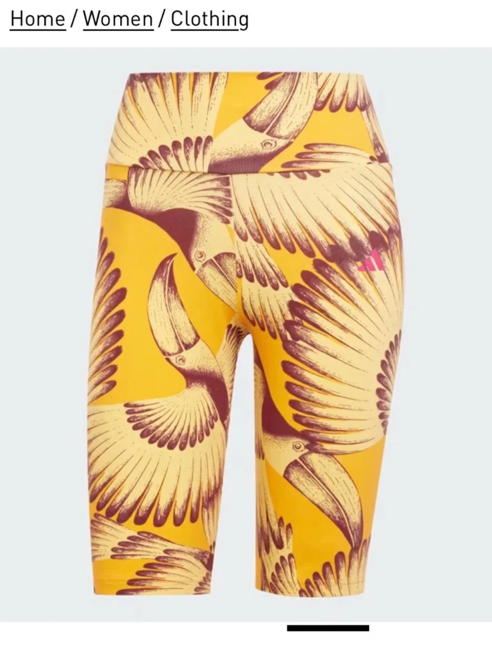 adidas x farm Rio Women’s Yellow & Brown Bird-Print Bike Shorts - Picture 2 of 4